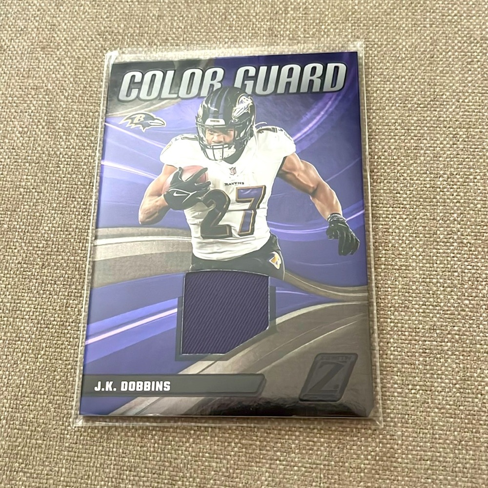 J.K. Dobbins 2023 Panini Zenith Color Guard Jersey Patch #CG-13 Baltimore Ravens